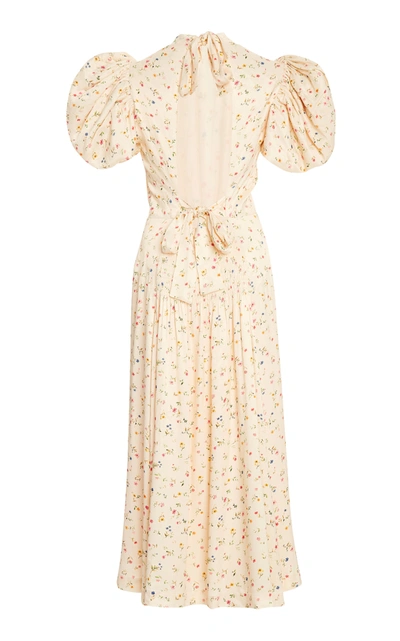 Shop Rotate Birger Christensen Dawn Floral Puff-sleeve Midi Dress In Ivory