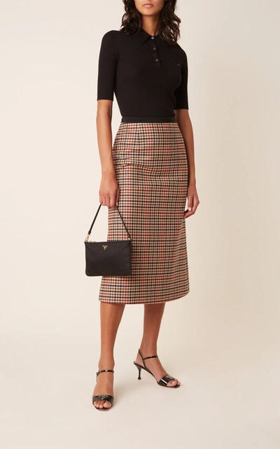Shop Prada Plaid A-line Midi Skirt