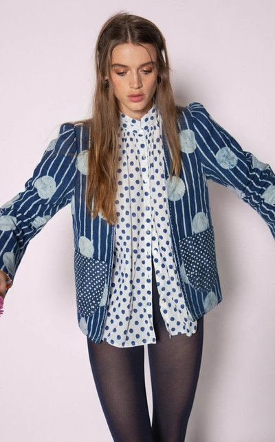 Shop Alix Of Bohemia Momo Striped Cotton Jacket In Blue