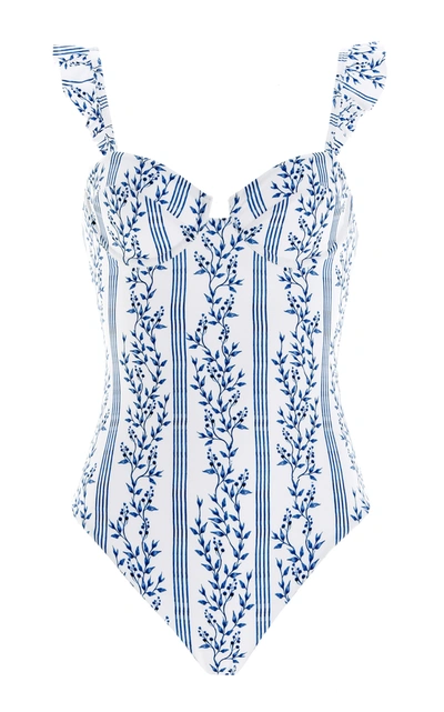 Shop Agua By Agua Bendita Women's Ajonjoli Ruffled Grosellas-print One-piece Swimsuit In Blue