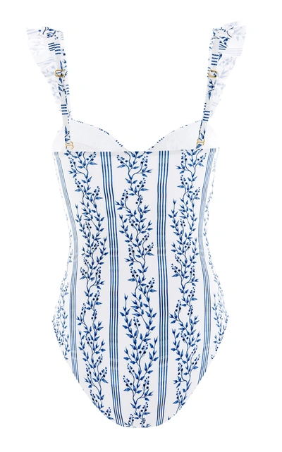 Shop Agua By Agua Bendita Women's Ajonjoli Ruffled Grosellas-print One-piece Swimsuit In Blue