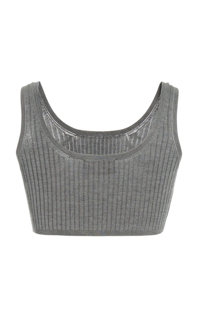Prada Ribbed Silk Cropped Bra Top In Grey