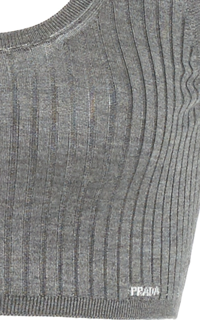 Prada Ribbed Silk Cropped Bra Top In Grey