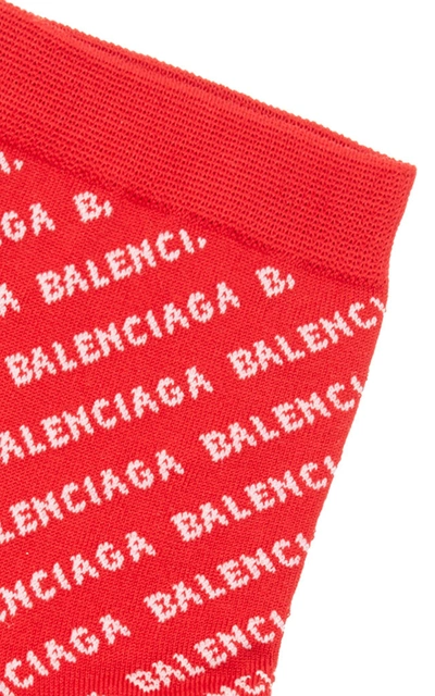 Shop Balenciaga Women's Logo Pattern Cotton Socks In Red