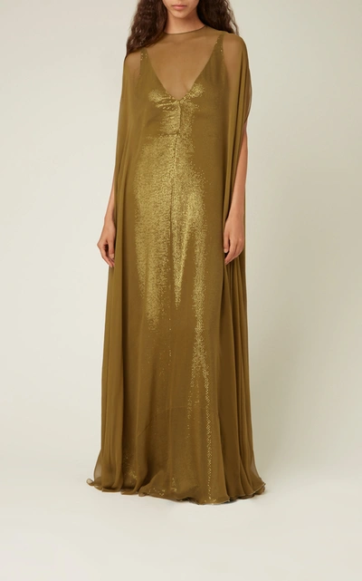 Shop Valentino Women's Silk-overlay Metallic Cape Gown