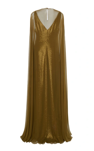Shop Valentino Women's Silk-overlay Metallic Cape Gown