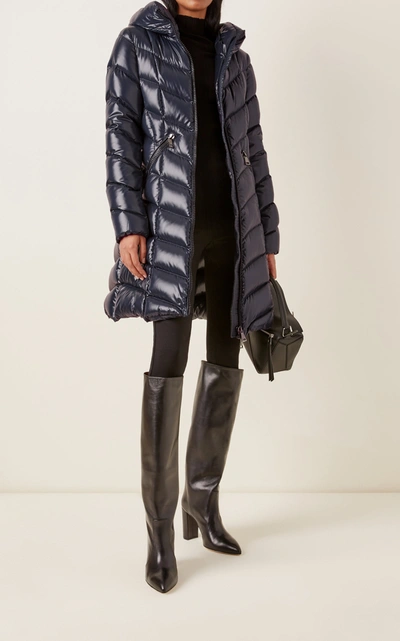 Shop Moncler Women's Marus Hooded Long Down Puffer Coat In Navy