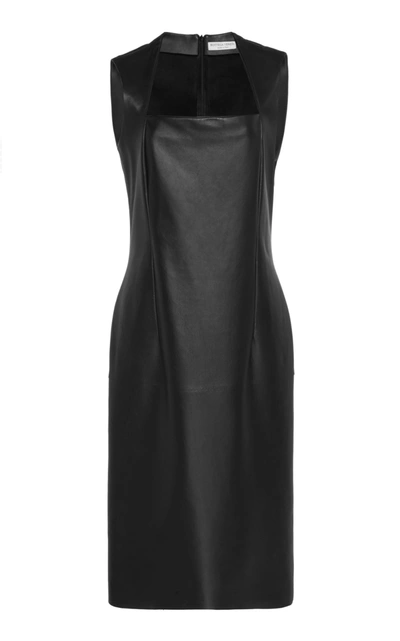 Shop Bottega Veneta Leather Midi Dress In Black