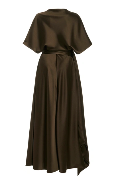 Shop Brandon Maxwell Women's Draped Silk Maxi Dress In Green