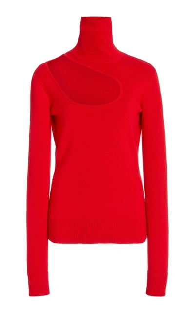 Shop Monse Kidney Bean Wool Cutout Turtleneck Sweater In Red