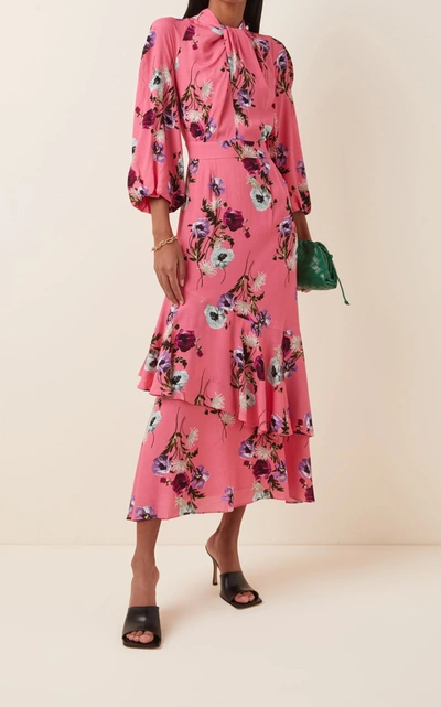 Shop Erdem Verona Floral-print Crepe Midi Dress In Pink