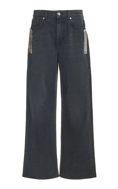 Shop Christopher Kane Crystal Fringe Rigid Mid-rise Wide-leg Jeans In Black