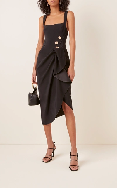 Shop Acler Thistle Gathered Crepe Midi Dress In Black