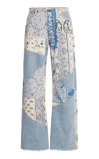 Shop Etro Women's Raw-edge Paisley Stretch High-rise Straight-leg Jeans In Blue