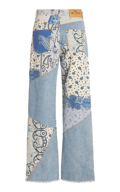 Shop Etro Women's Raw-edge Paisley Stretch High-rise Straight-leg Jeans In Blue