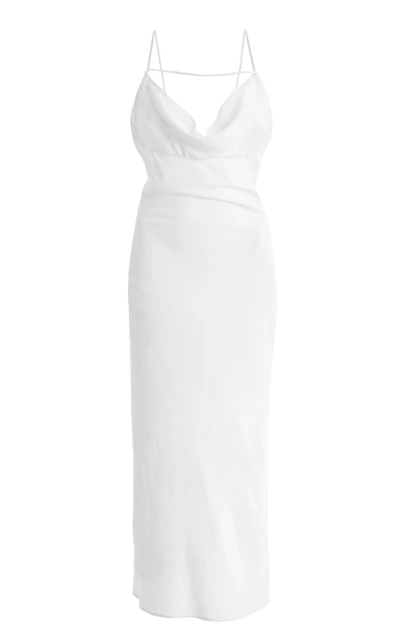 Shop Jacquemus Adour Draped Crepe Midi Dress In White