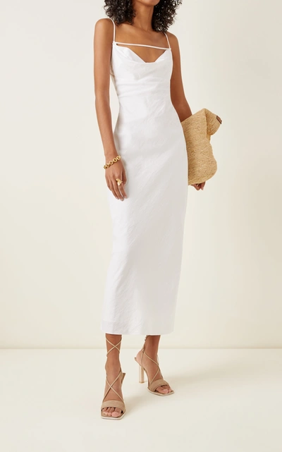 Shop Jacquemus Adour Draped Crepe Midi Dress In White