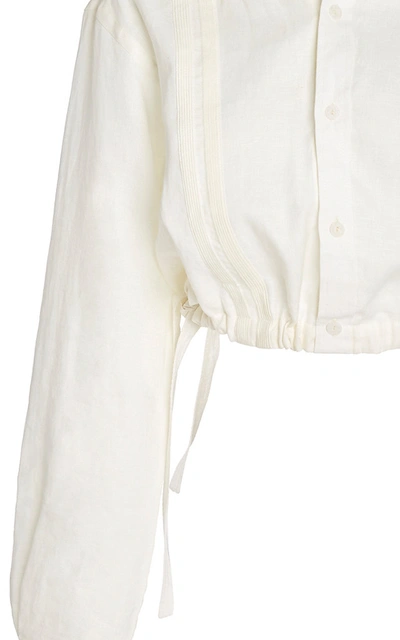 Shop Johanna Ortiz Ecru Cuban Towns Cropped Linen Shirt In Neutral