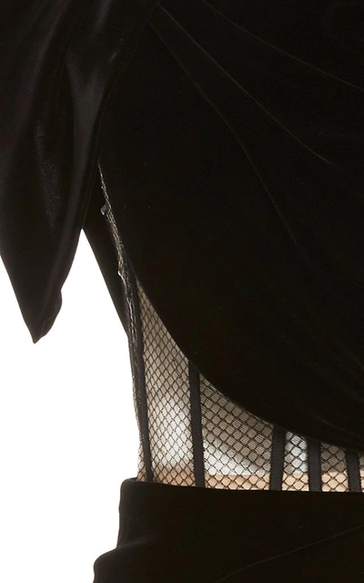Shop Oscar De La Renta Exposed Corset Velvet Mini Dress In Black