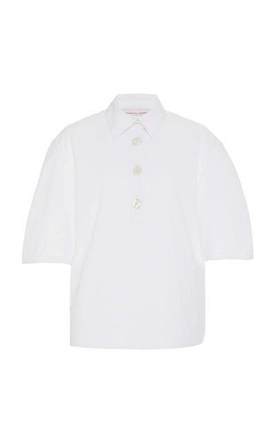 Shop Carolina Herrera Cotton Polo Shirt In White