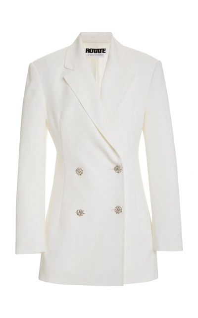 Shop Rotate Birger Christensen Fonda Crystal-embellished Cady Double-breasted Blazer In White
