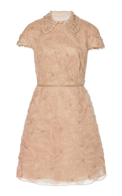 Shop Marchesa Crystal-embroidered Silk-organza Cocktail Dress In Pink