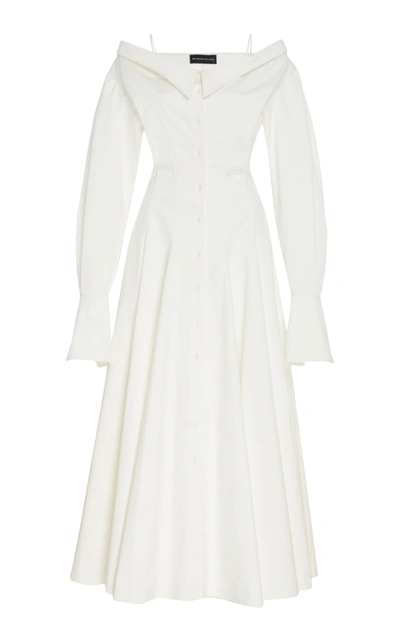 Shop Brandon Maxwell Women's Off-the-shoulder Cotton Midi Shirt Dress In White,neutral