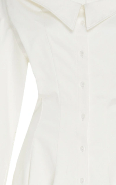Shop Brandon Maxwell Women's Off-the-shoulder Cotton Midi Shirt Dress In White,neutral