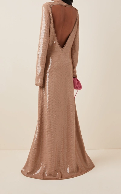 Shop Bottega Veneta Women's Sequined Maxi Turtleneck Dress In Neutral