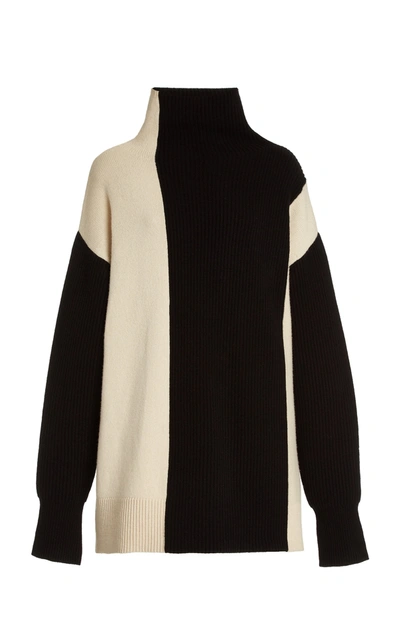 Shop Joseph Women's Oversized Colorblock Wool Mock-neck Sweater In Black,white