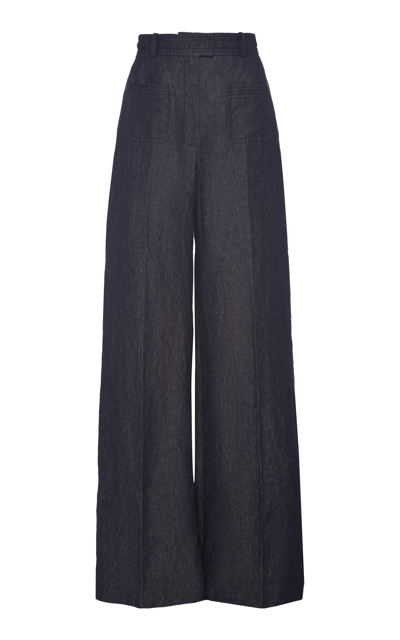 Shop Martin Grant Linen Wide-leg Pants In Navy