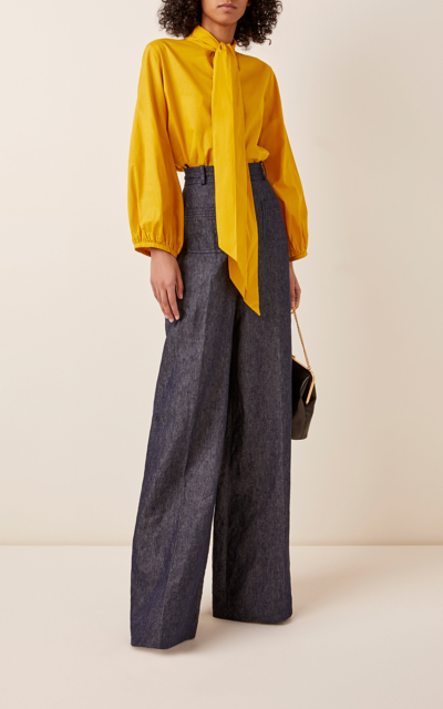 Shop Martin Grant Linen Wide-leg Pants In Navy