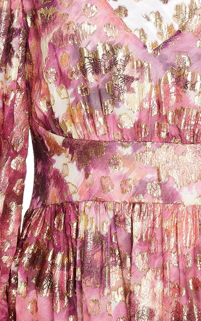 Shop Loveshackfancy Willis Embellished Metallic Devore Mini Dress In Pink