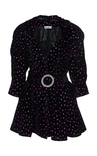 Shop Attico Belted Satin-lamé Mini Dress In Black