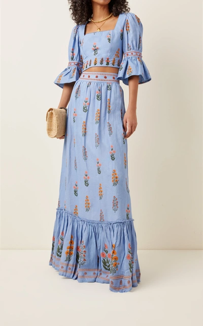 Shop Agua By Agua Bendita Women's Algodon Dahlia Linen Maxi Skirt In Blue