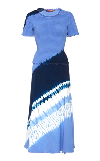 Shop Altuzarra Ayumi Smocked Tie-dyed Silk Dress In Navy