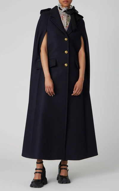 Shop Miu Miu Oversized Wool Cape In Navy