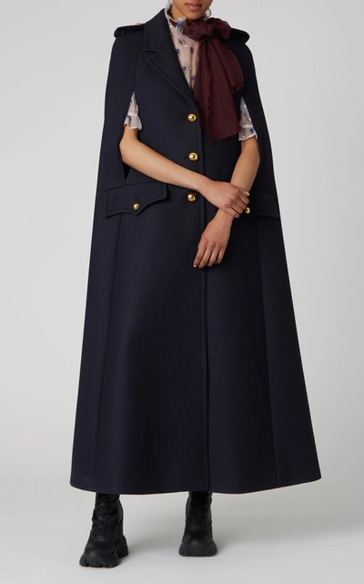 Shop Miu Miu Oversized Wool Cape In Navy