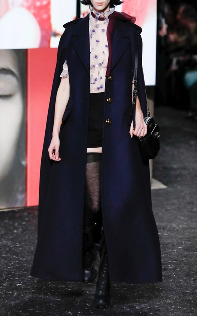 Shop Miu Miu Oversized Wool Cape In Navy