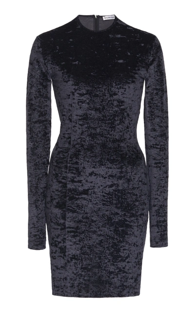 Shop Balenciaga Crushed Velvet Biker Short Mini Dress In Black