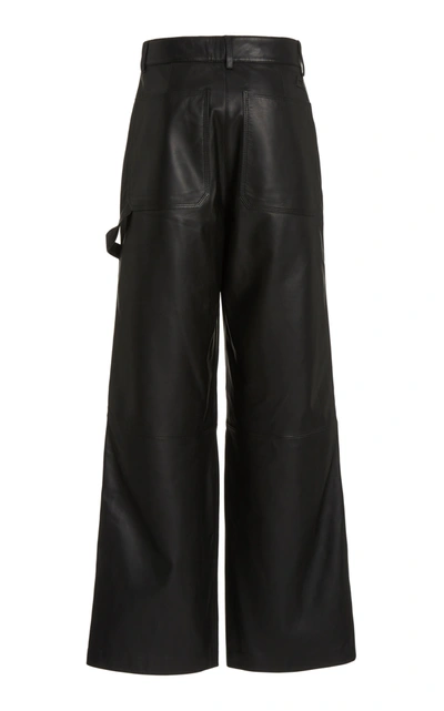 Shop Common Leisure Women's Feel Biz. Leather Wide-leg Cargo Pants In Black