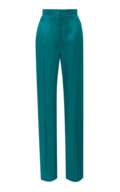 Shop Carolina Herrera High Waisted Straight Leg Satin Suit Pants In Green