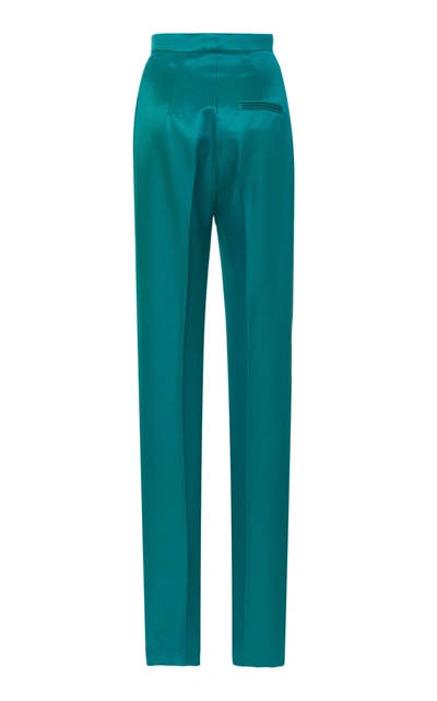 Shop Carolina Herrera High Waisted Straight Leg Satin Suit Pants In Green