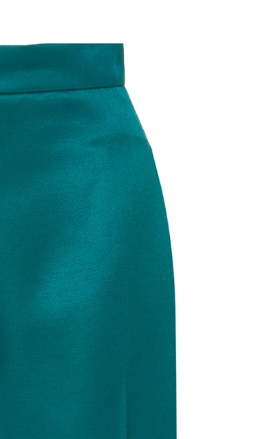 Shop Carolina Herrera High Waisted Straight Leg Satin Suit Pants In Green