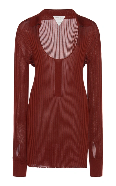 Bottega Veneta Scoop Neck Ribbed Long Knitted Top In Orange