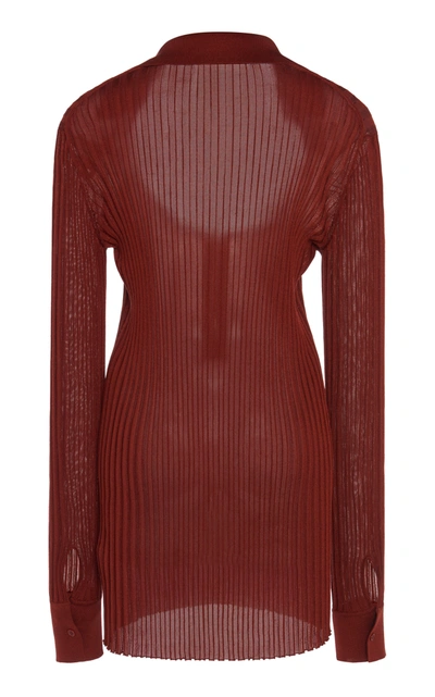 Shop Bottega Veneta Ribbed Silk-blend Top In Orange