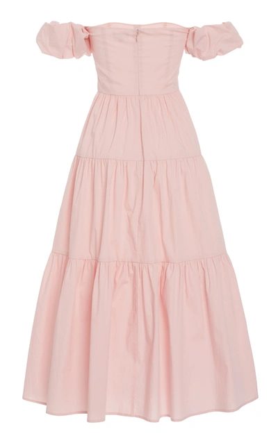 Shop Staud Elio Tiered Cotton-poplin Off-the-shoulder Dress In Pink