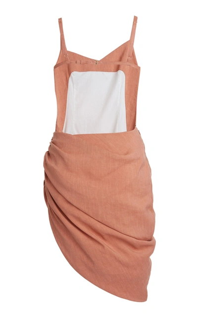 Jacquemus La Robe Saudade Asymmetrical Open Back Hemp Blend Minidress In Brown,black