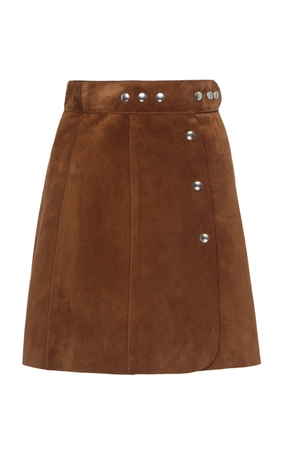 Shop Prada Studded Suede Mini Skirt In Brown