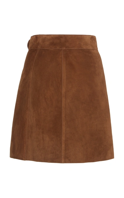 Shop Prada Studded Suede Mini Skirt In Brown